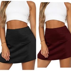 Black & Burgundy Silk Mini Skirts